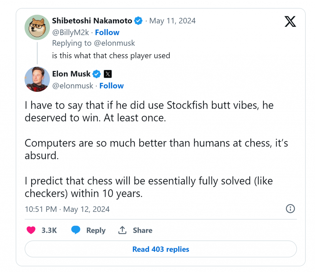 Илон Маск утверждает, что шахматы будут «решены» в течение 10 лет