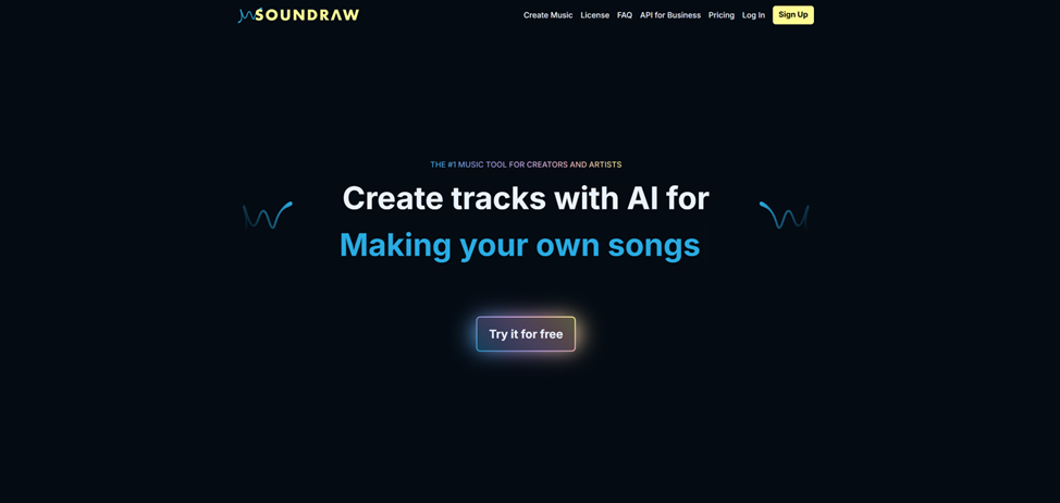Главная страница Soundraw с призывом к созданию треков с помощью искусственного интеллекта для создания собственных песен